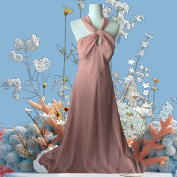 Azazie Genevieve  Champagne Rose Halter Neck Chiffon bridesmaid Gown Custom Made - Picture 1 of 9